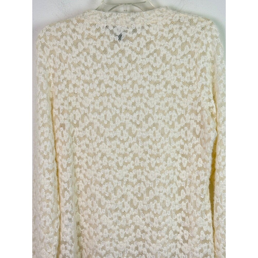 White House Black Market Textured Lace Mockneck Top Large Ivory Sheer Romantic - Picture 7 of 10